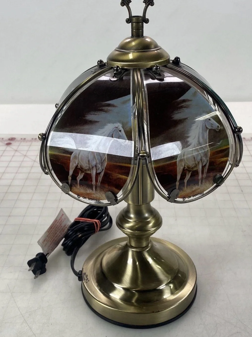 Vintage 1980s OK Lighting Wild Mustang Horse Touch Lamp with Glass Panels